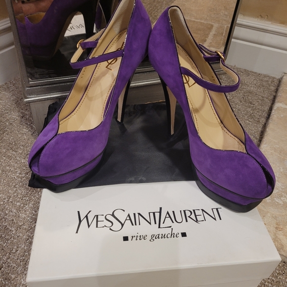 YVES SAINT LAUTENT (YSL) Tribute Pump, Kid Suede, Viola, Size 37 Women's - Picture 3 of 14